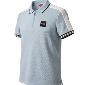 Guess Los Angeles Striped Collar & Cuffs Textured Light Blue Shirt Boys Size 12